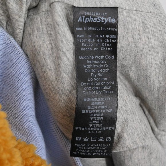 ALPHASTYLE Mens Tan Sherpa Pullover Sweatshirt Monogram Streetwear Size Small - Picture 9 of 10